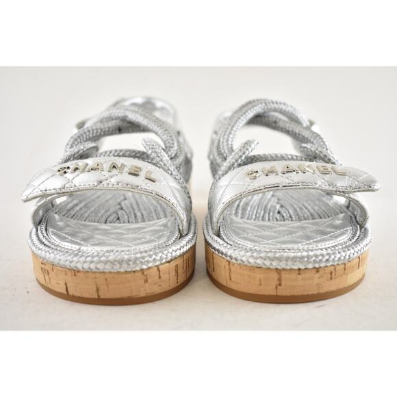 Chanel 20S Silver Cord Rope CC Logo Quilted Ankle Strap Teva Dad Sandal Flat 36 - Picture 10 of 16